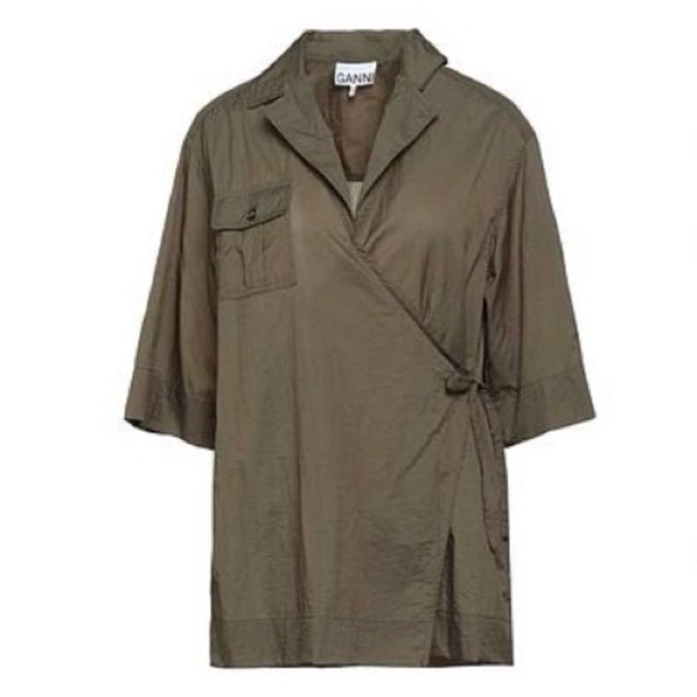 Ganni Olive Utility Overshirt – Relaxed Scandinavian Shirt, size S/4